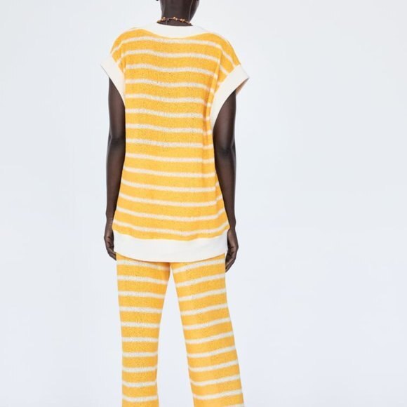 Yellow and White Striped Zara V-Neck Sleeveless Knit Sweater (NWT) - Picture 6 of 9
